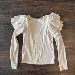 RIBBED RUFFLE TSHIRT